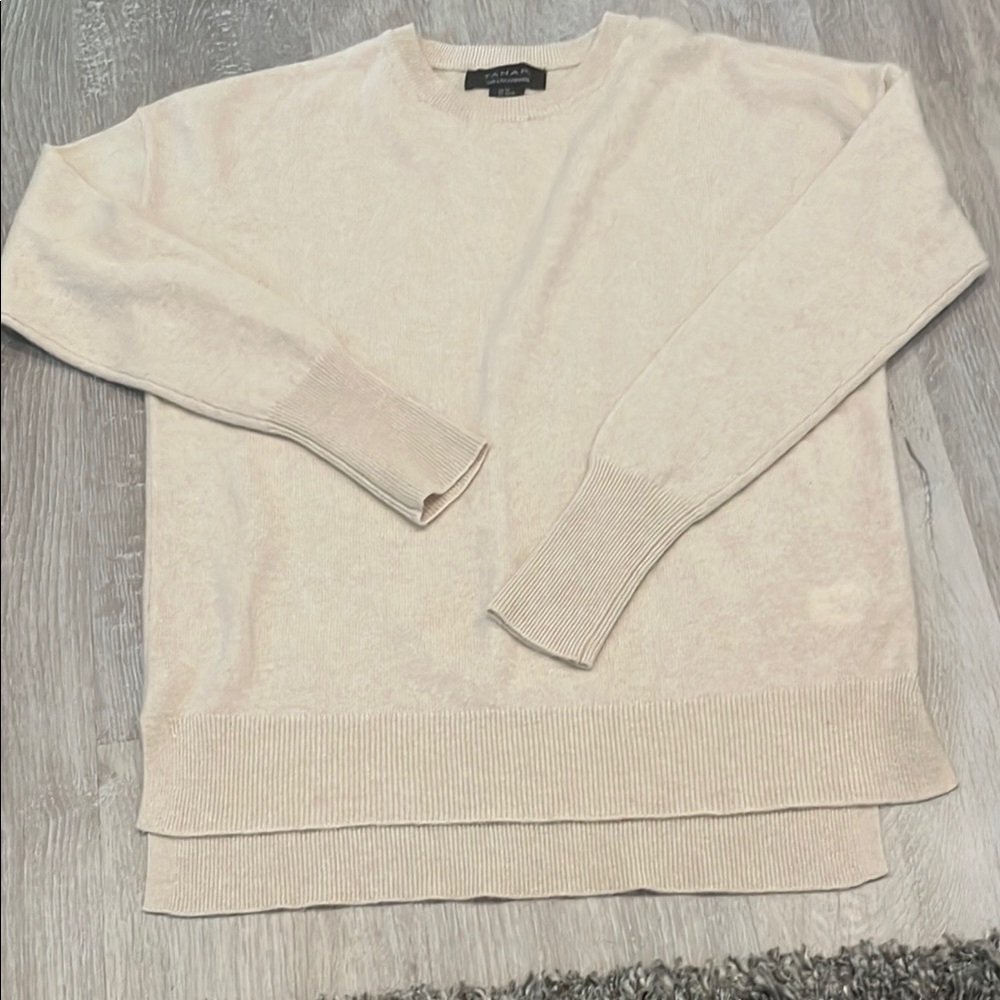 Tahari Cream Crew Neck Sweater 100# cashmere
